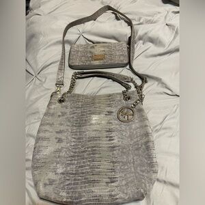 Michael Kors Silver and Gray Shoulder Bag with Wallet
